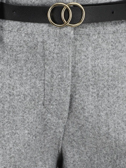 Short uni droit en laine mélangée - Gris - 3