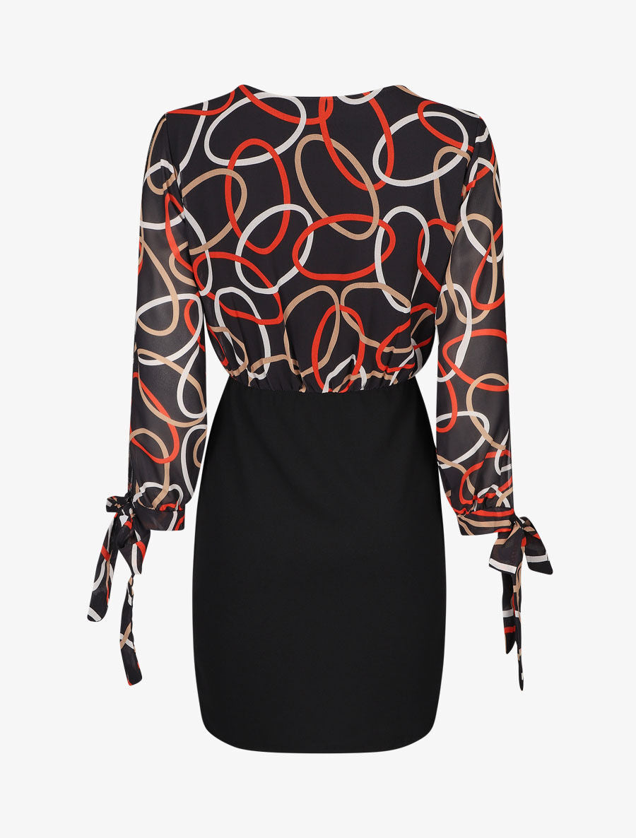 Robe fourreau à buste imprimé anneaux - Noir - 2