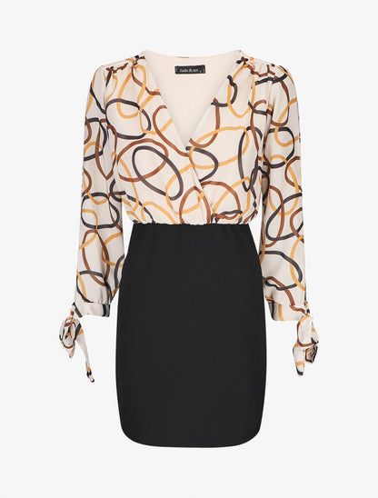 Robe fourreau à buste imprimé anneaux - Beige - 5