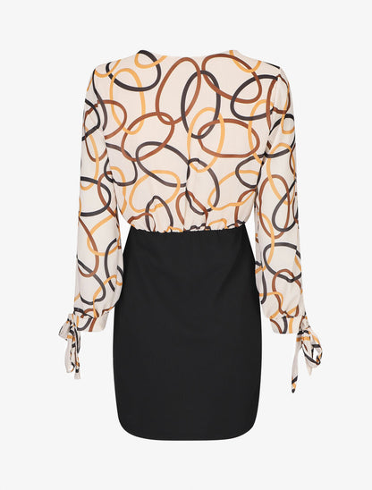Robe fourreau à buste imprimé anneaux - Beige - 2