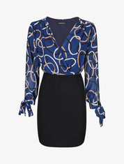 Robe fourreau à buste imprimé anneaux - Bleu - 1