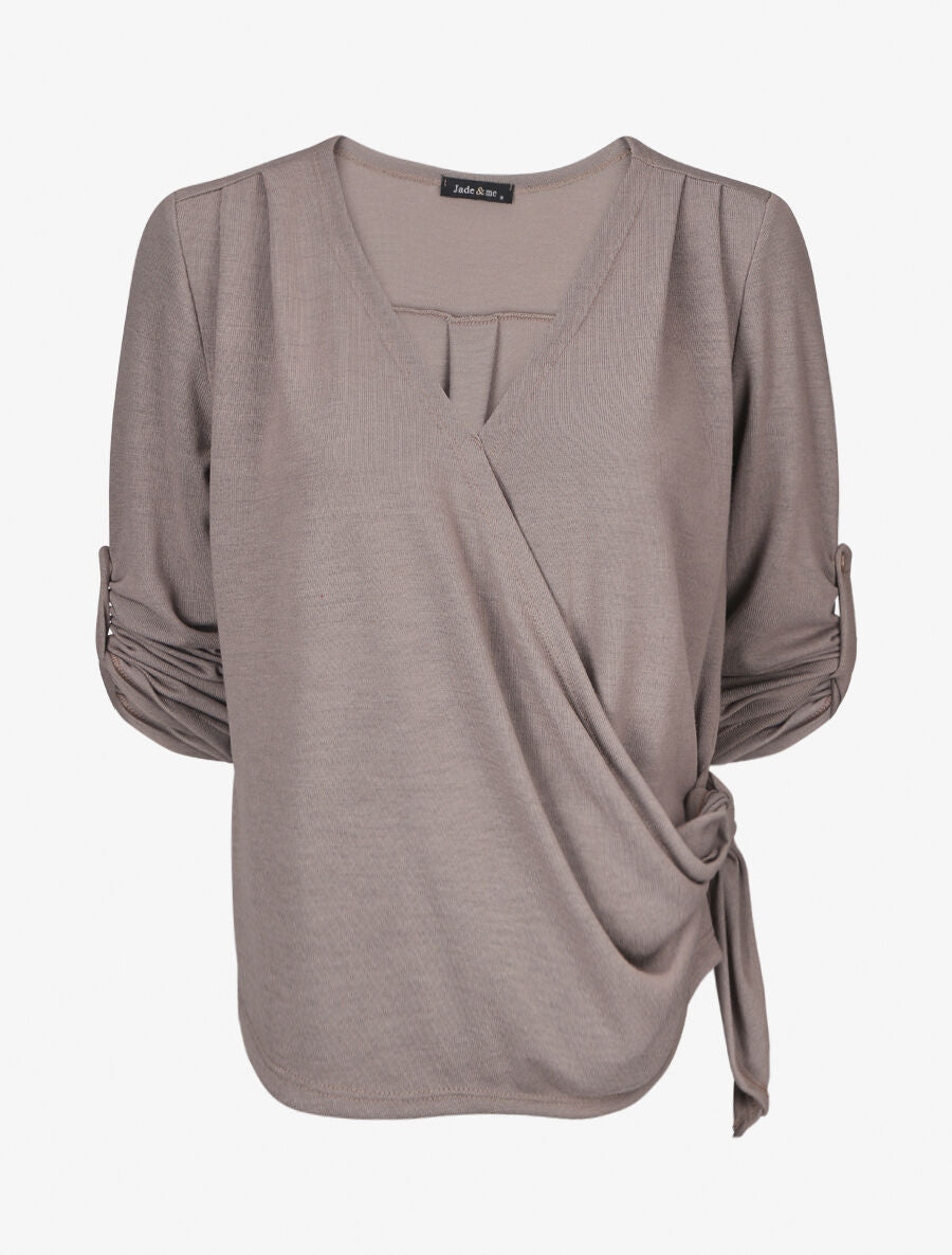 Pull cache-coeur à manches rabattables - Taupe - 4