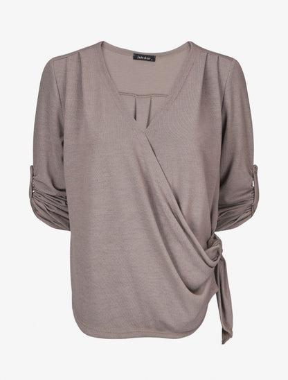 Pull cache-coeur à manches rabattables - Taupe - 4