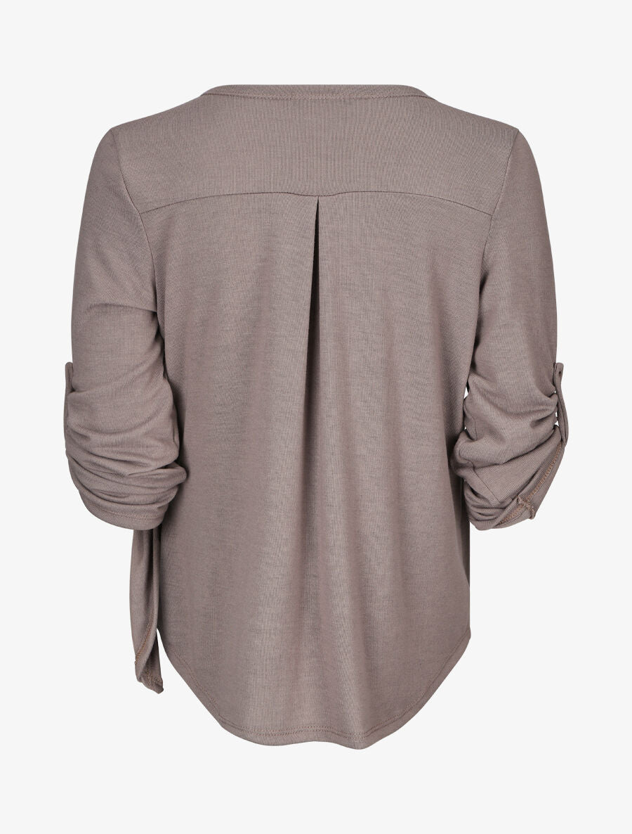 Pull cache-coeur à manches rabattables - Taupe - 2