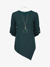 Pull asymétrique à manches rabattables - Vert sapin - 4