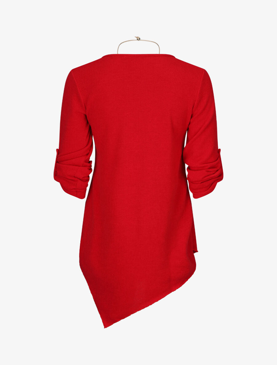 Pull asymétrique à manches rabattables - Rouge - 2
