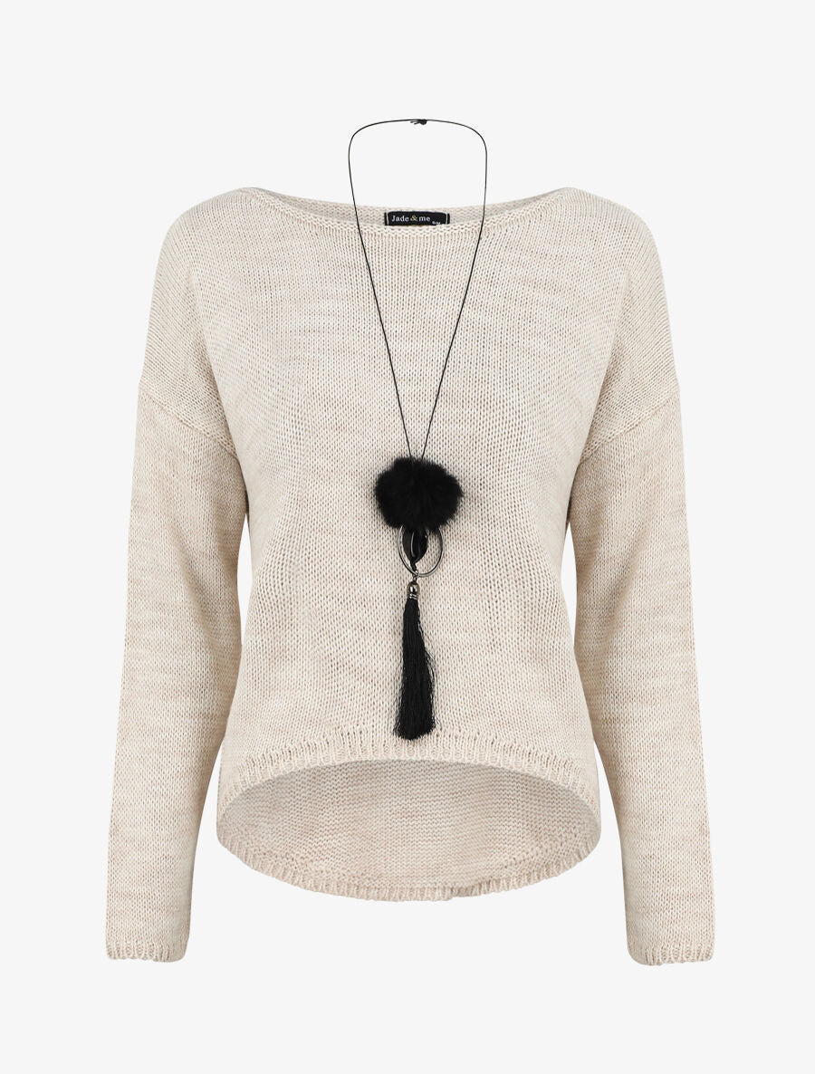 Pull uni col bateau - Beige - 5