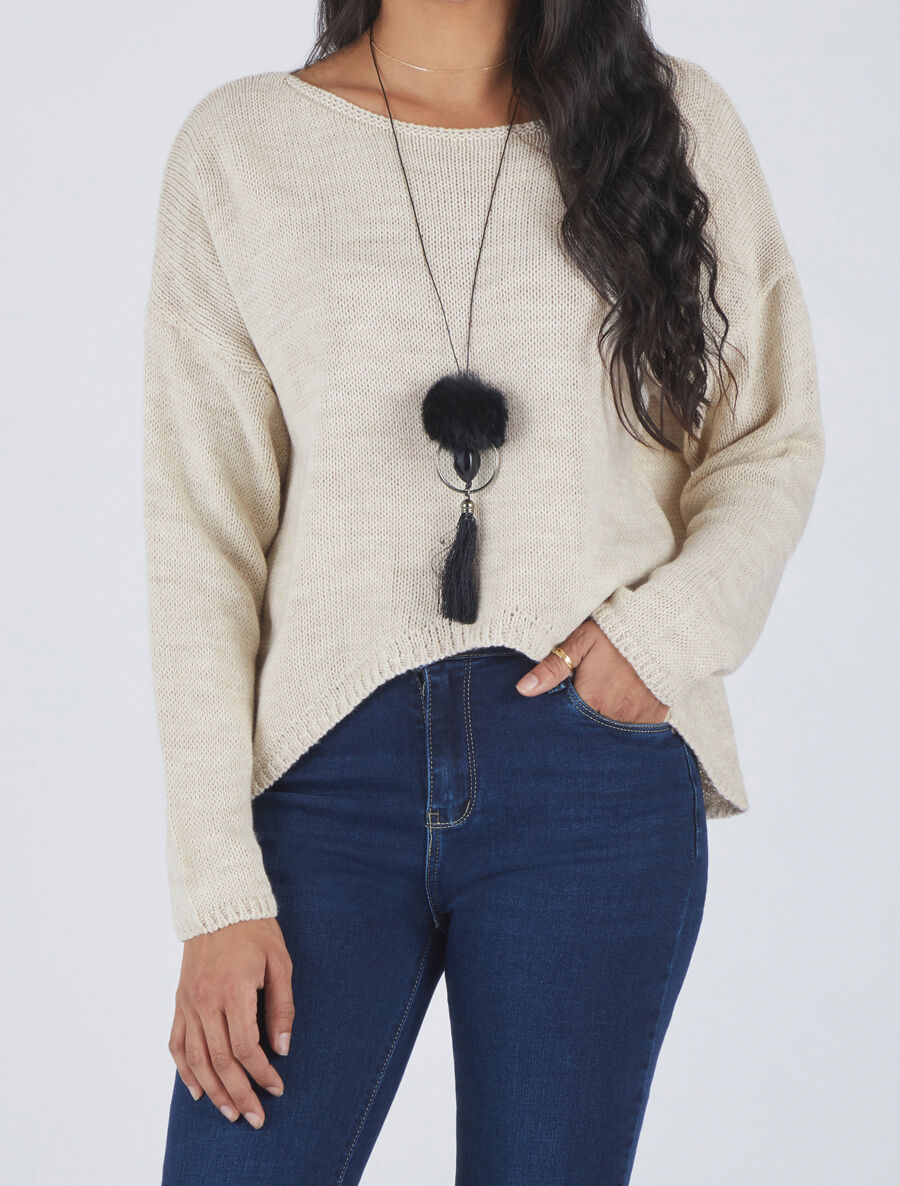 Pull uni col bateau - Beige - 4