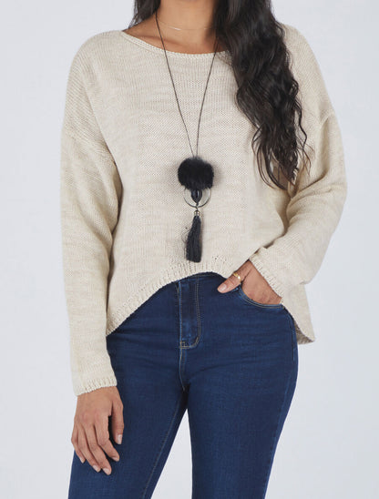 Pull uni col bateau - Beige - 4