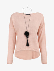 Pull uni col bateau - Rose - 1