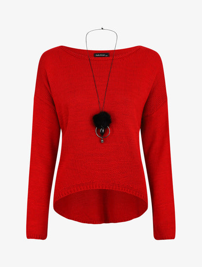Pull uni col bateau - Rouge - 5