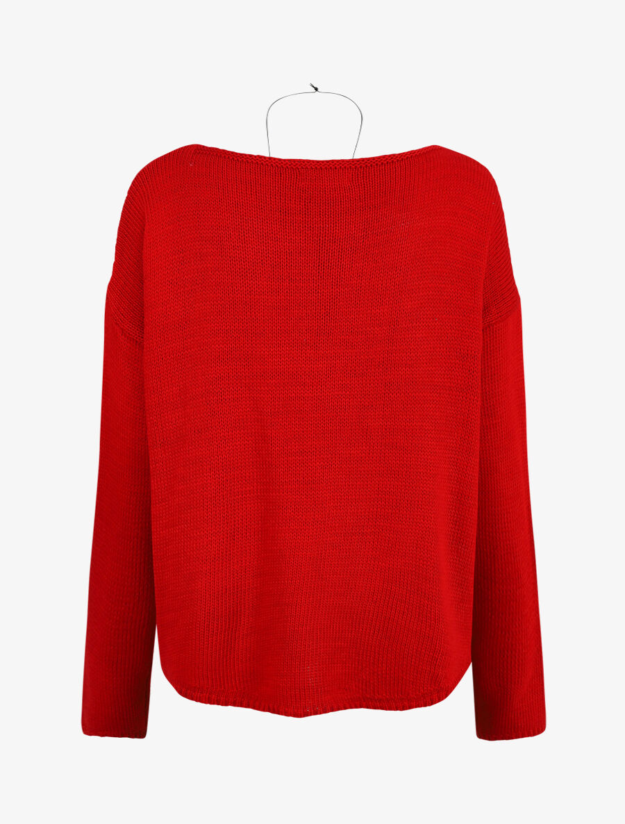 Pull uni col bateau - Rouge - 2