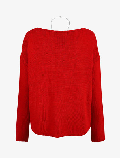 Pull uni col bateau - Rouge - 2
