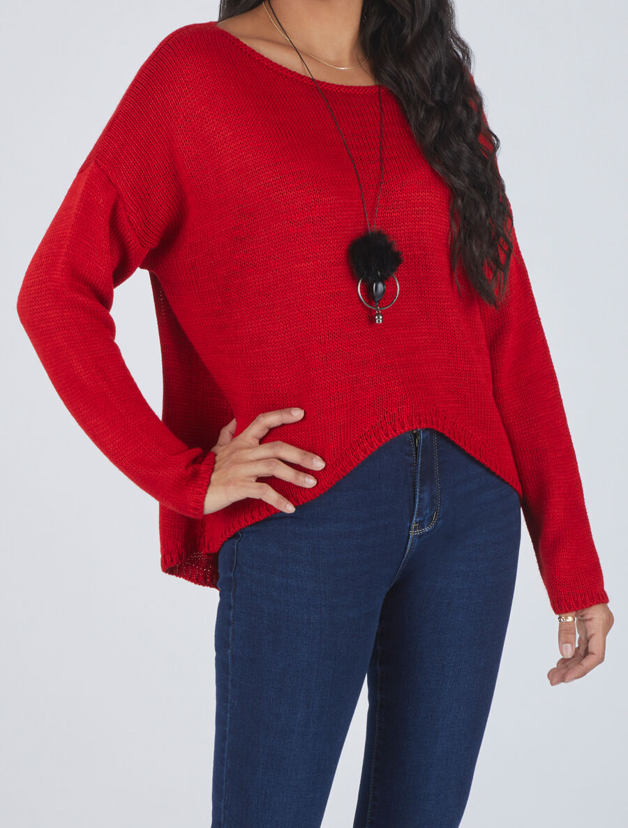 Pull uni col bateau - Rouge - 4