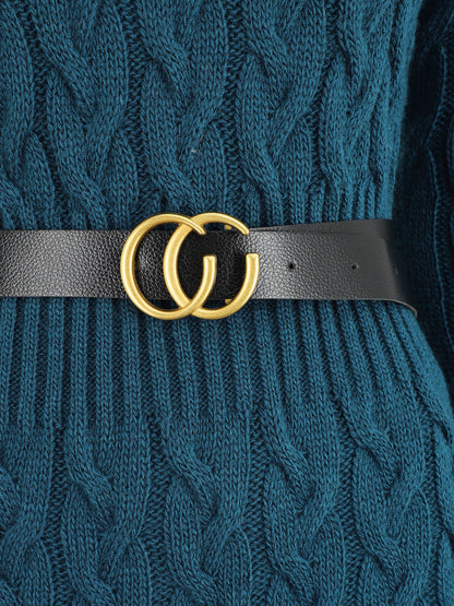 Robe pull courte effet tressé - Bleu canard - 3