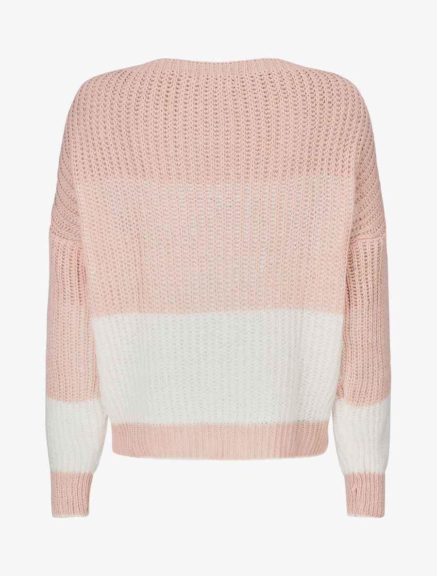 Pull en grosse maille bicolore - Rose - 2