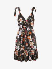 Robe patineuse mi-longue imprimé fleurs tropicales - Noir - 1