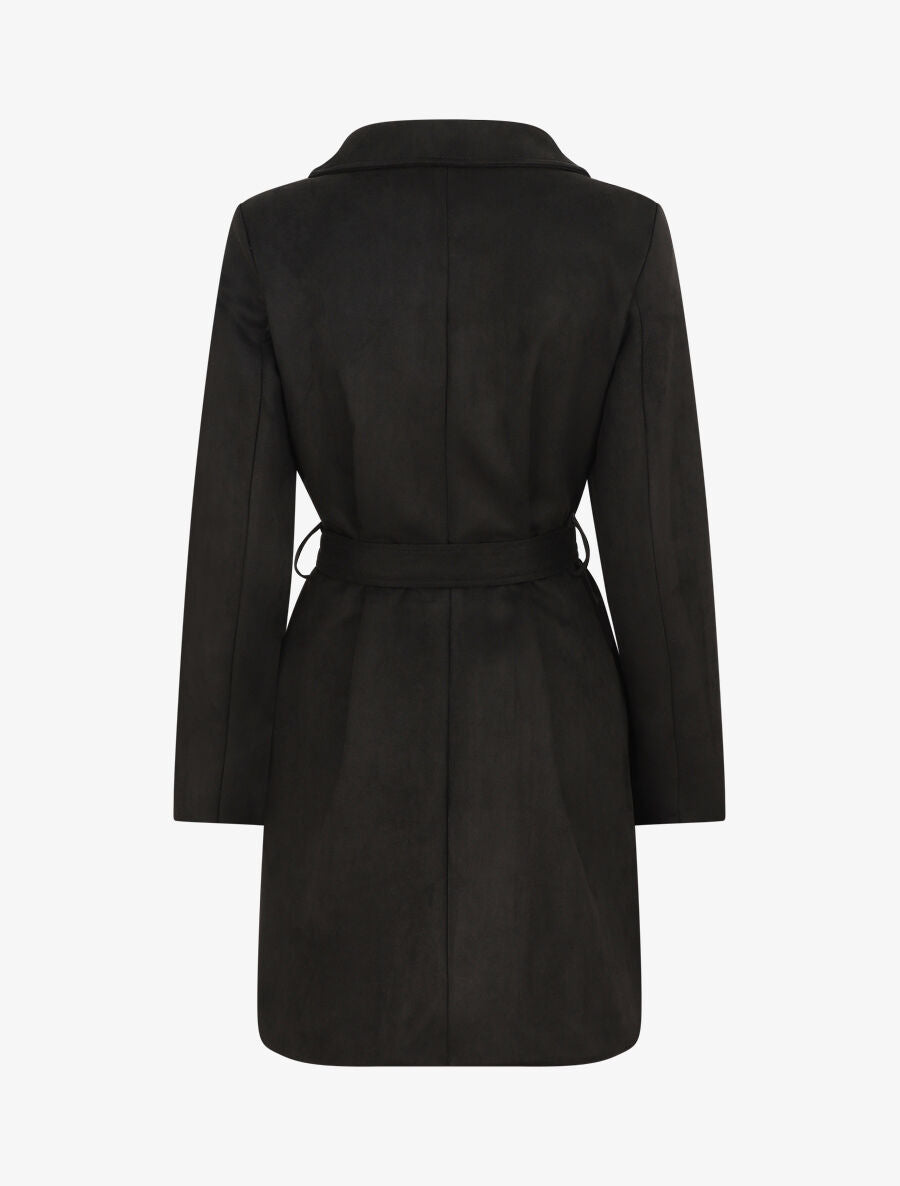 Trench mi-long zippé en suédine - Noir - 2