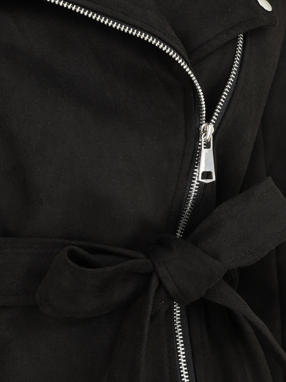 Trench mi-long zippé en suédine - Noir - 3