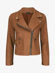 Veste style perfecto zippée en suédine - Camel - 1