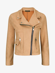 Veste style perfecto zippée en suédine - Beige - 5
