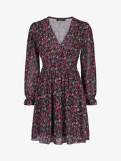 Robe courte patineuse à fleurs - Noir - 1