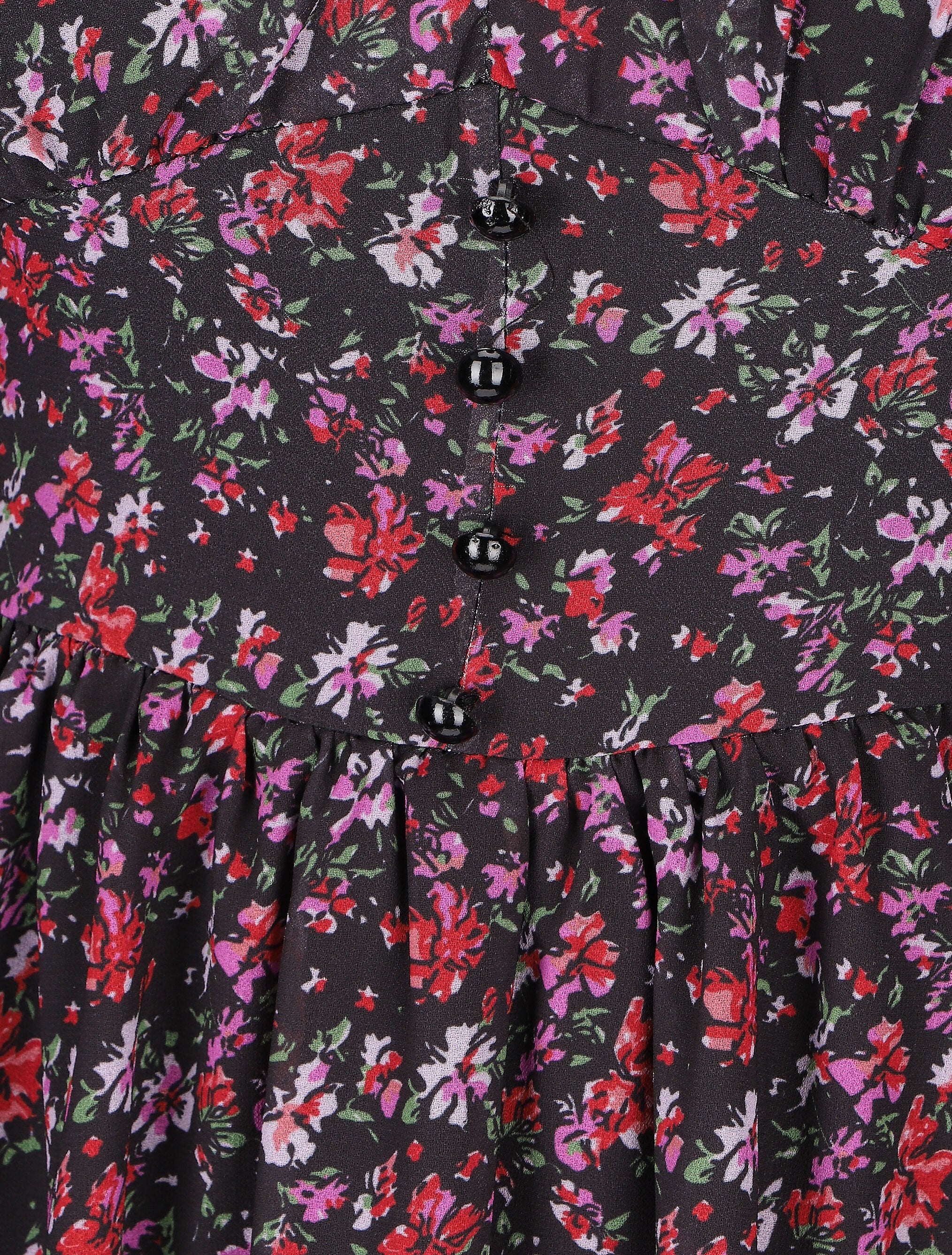 Robe courte patineuse à fleurs - Noir - 3