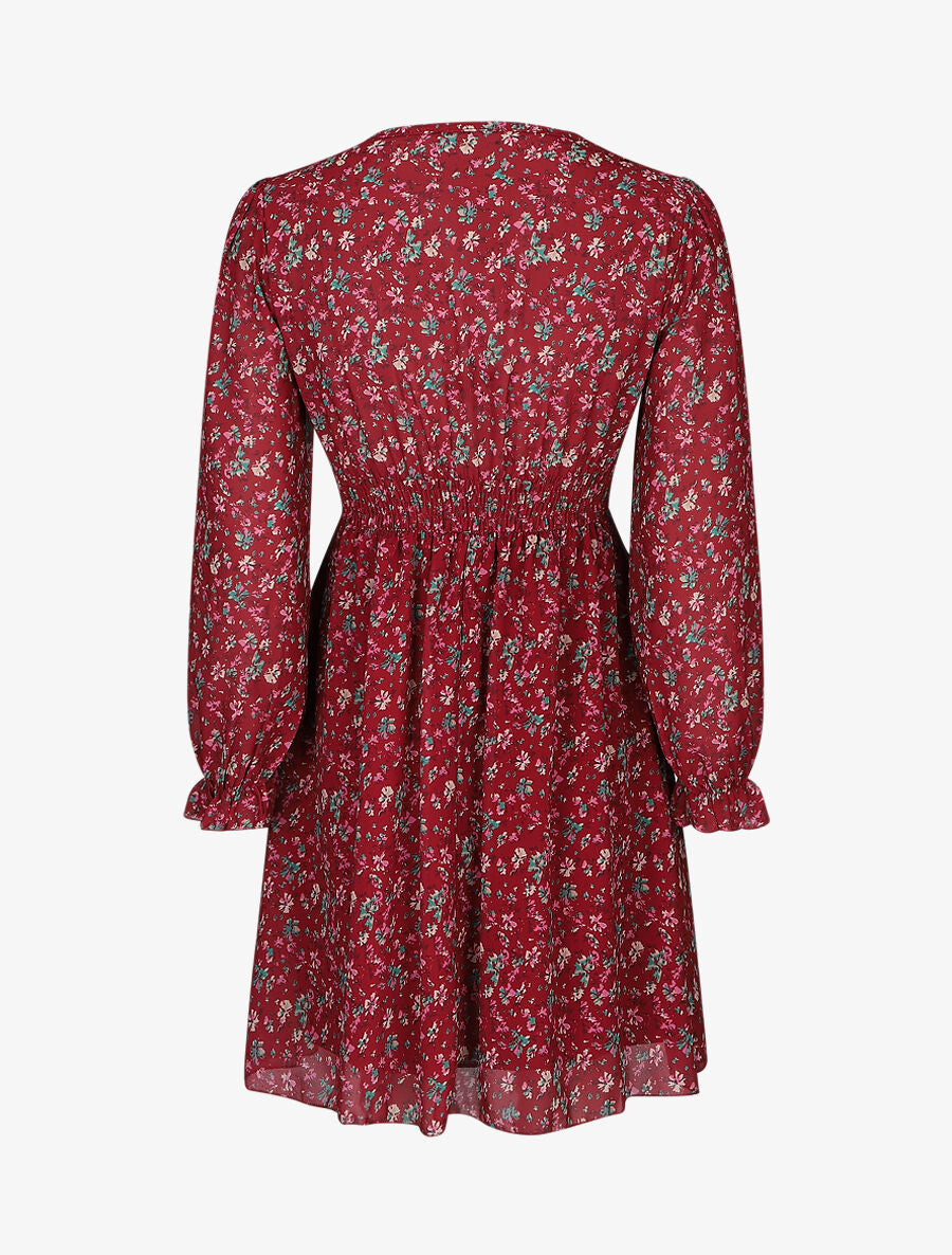 Robe courte patineuse à fleurs - Bordeaux - 2