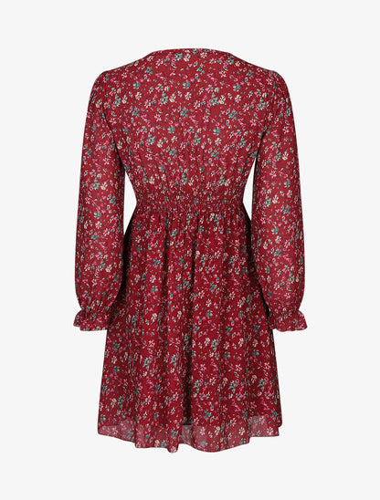 Robe courte patineuse à fleurs - Bordeaux - 2