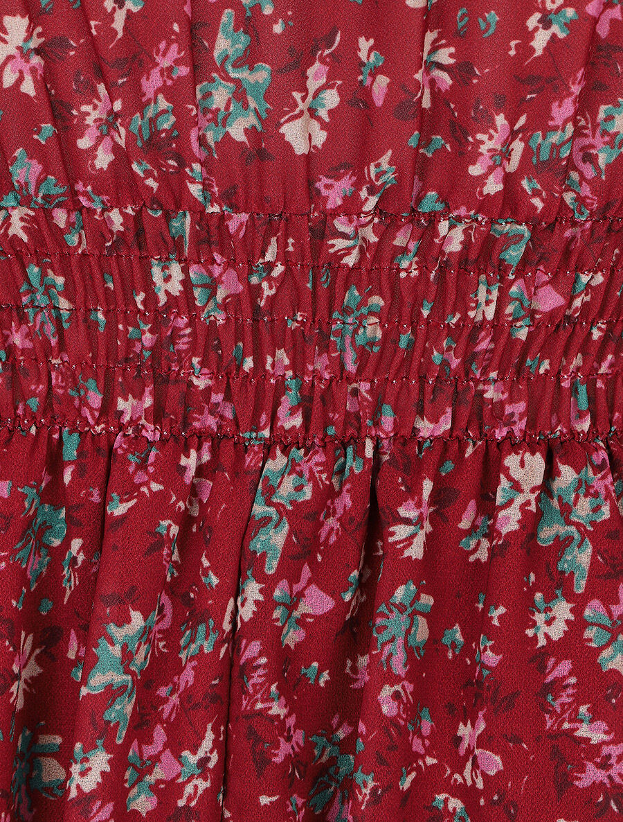 Robe courte patineuse à fleurs - Bordeaux - 3