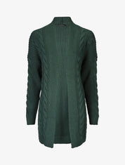 Gilet long ouvert en maille - Vert - 1