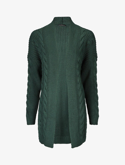 Gilet long ouvert en maille - Vert - 1
