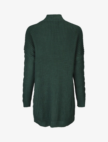 Gilet long ouvert en maille - Vert - 2