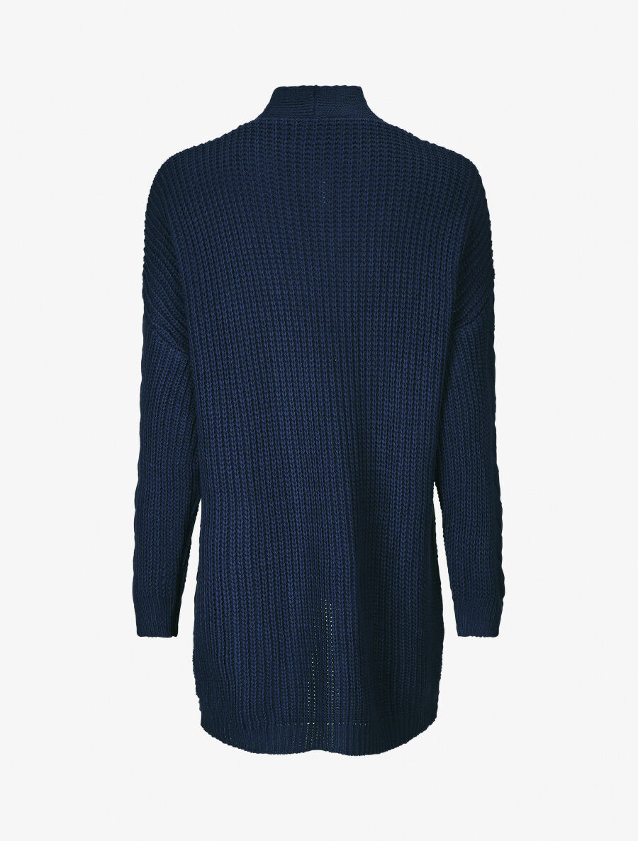 Gilet long ouvert en maille - Bleu - 2