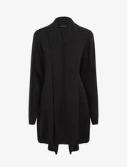 Gilet mi-long ouvert en maille - Noir - 1