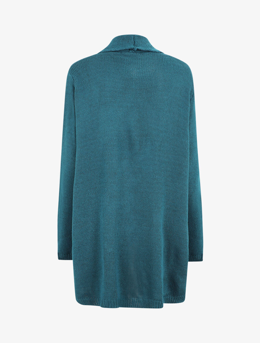 Gilet mi-long ouvert en maille - Bleu canard - 2