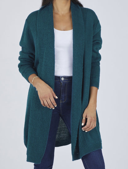 Gilet mi-long ouvert en maille - Bleu canard - 4