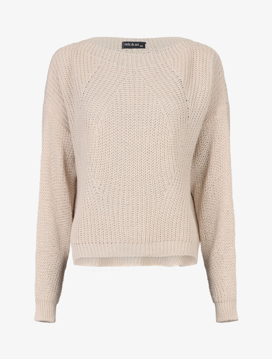 Pull loose à col bateau - Beige - 1