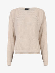 Pull loose à col bateau - Beige - 1