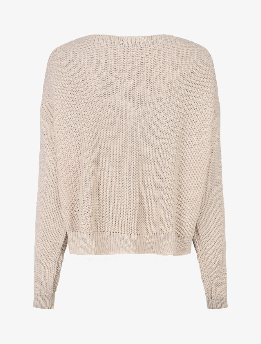 Pull loose à col bateau - Beige - 2