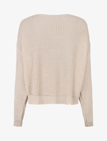Pull loose à col bateau - Beige - 2