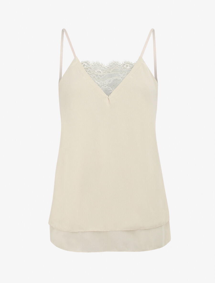 Caraco à col V en dentelle - Beige - 5