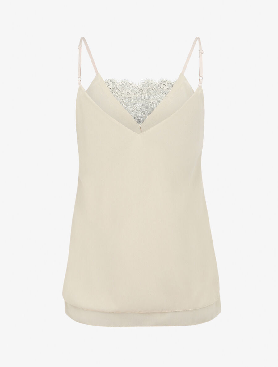 Caraco à col V en dentelle - Beige - 2
