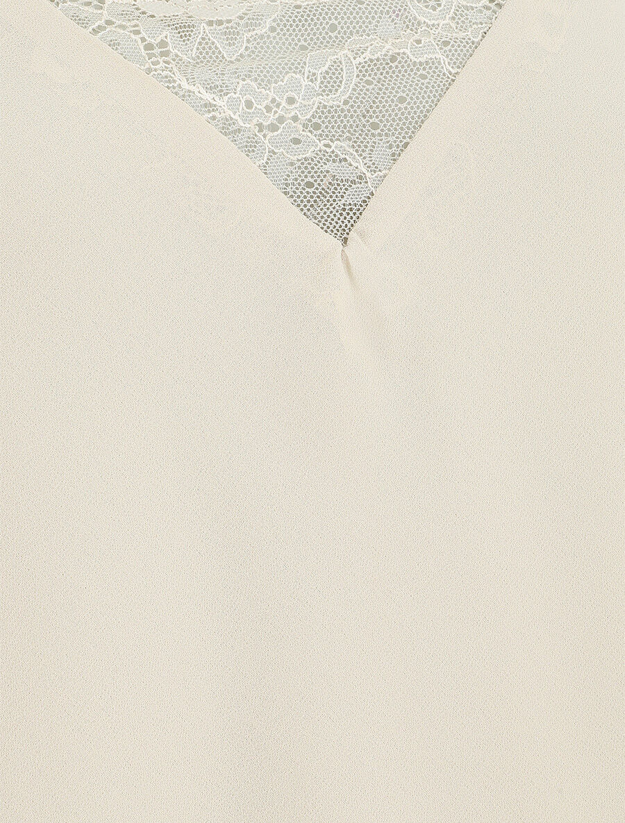 Caraco à col V en dentelle - Beige - 3