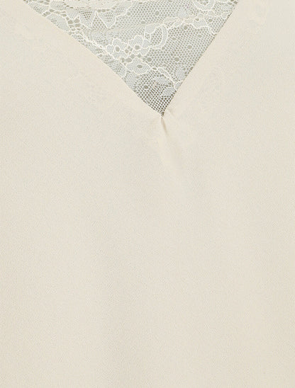 Caraco à col V en dentelle - Beige - 3