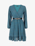 Robe mi-longue cache-coeur à imprimé graphique doré - Bleu canard - 1