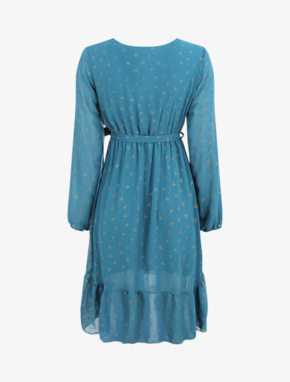 Robe élastiquée imprimée feuilles irisées - Bleu canard - 2