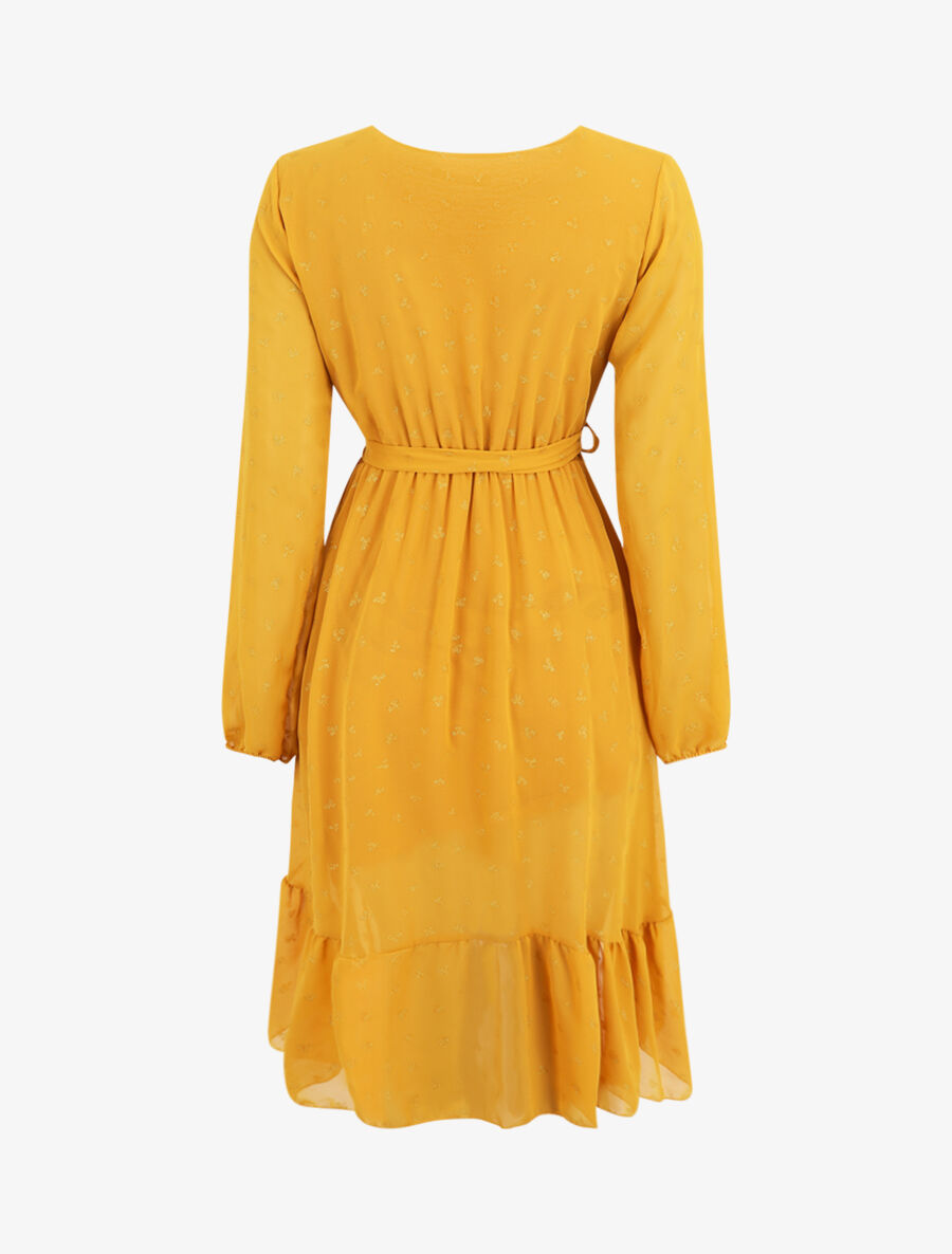 Robe élastiquée imprimée feuilles irisées - Jaune - 2