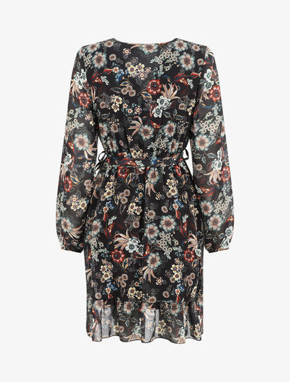Robe à volants imprimé fleurs baroques - Noir - 2