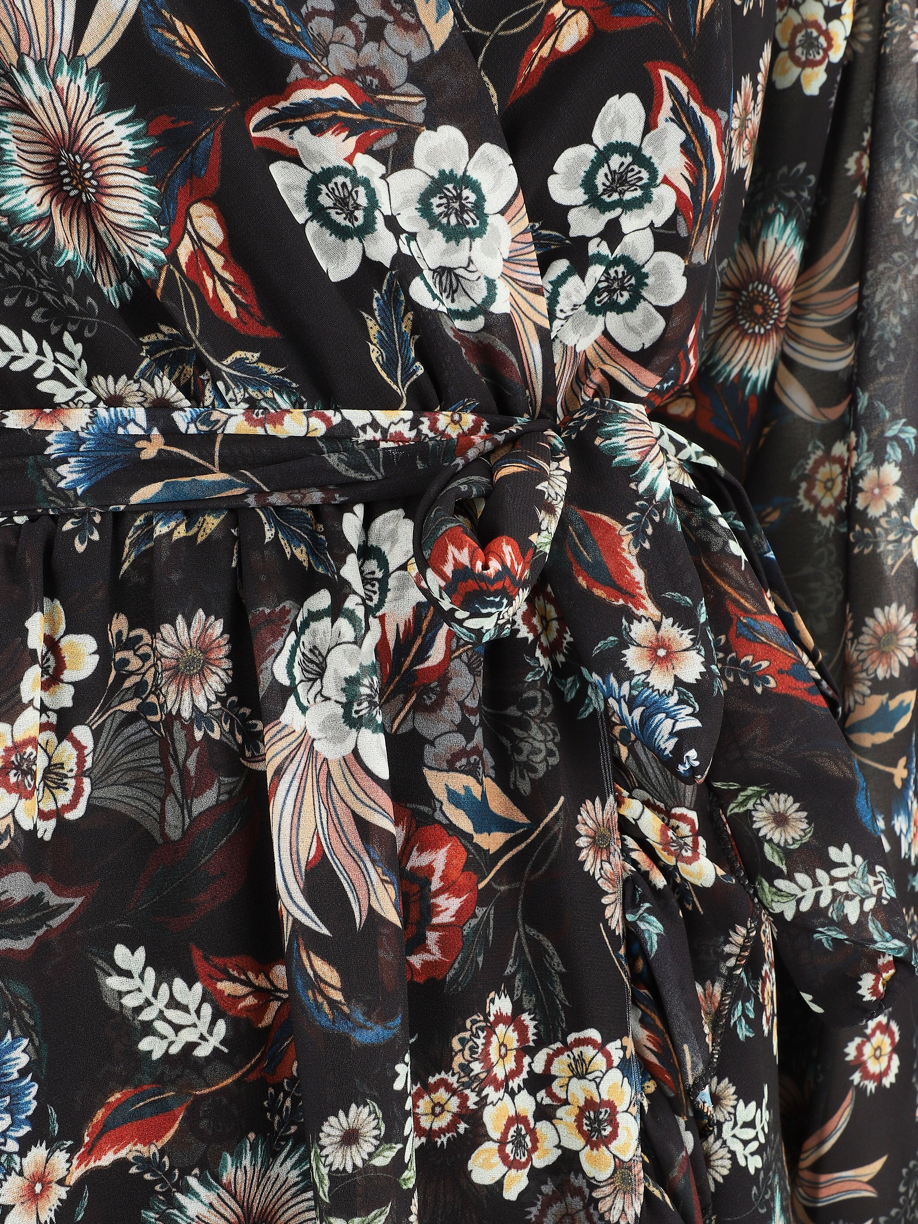 Robe à volants imprimé fleurs baroques - Noir - 3